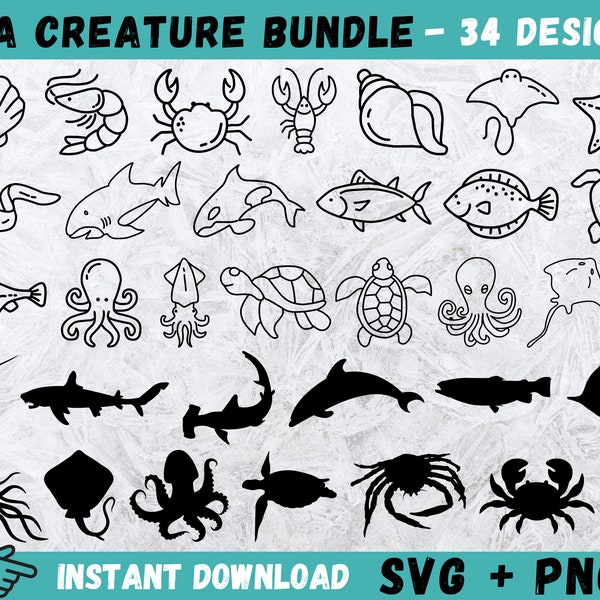 Ocean Animals SVG, Sea Creatures SVG, Ocean Svg, Ocean Animal Cricut, Seahorse SVG, Sea Creature Clipart, Octopus Svg,Sea Animals Silhouette