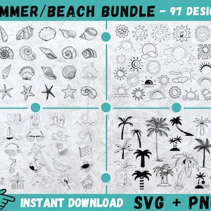 Beach Svg Bundle, Beach Clipart, Summer SVG Bundle, Beach Printable, Beach Vector, Beach Silhouette, Cut Files For Cricut Silhouette,Sun Svg