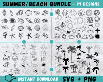 Beach SVG Bundle: Summer Clipart, Seashells, Sun, Palm Trees (Digital Download)