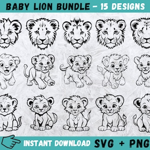 Bebê Leão SVG, Cabeça de Leão Cricut, Desenho Animado Leão Svg, Rosto de Leão Svg, Clipart de Bebê Leão Fofo, Monograma, Silhueta de Bebê Leão, Arquivo de Corte de Cabeça de Leão