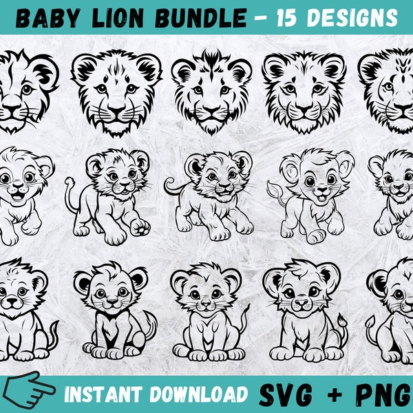 Baby Lion SVG, Lion Head Cricut, Cartoon Lion Svg, Lion Face Svg, Cute Baby Lion Clipart, Monogram, Baby Lion Silhouette, Lion Head Cut File