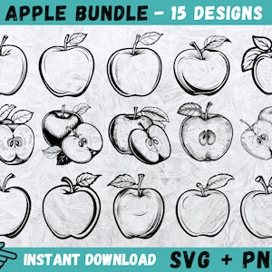 Bundle SVG pomme, pomme Svg, fruits SVG, pomme Cricut, pomme couper fichier, école SVG, pomme Png, téléchargement numérique, Apple Silhouette, vecteur