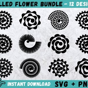 ロールフラワー SVG、ロールフラワー Cricut、紙の花 SVG、3D 花 SVG、花柄 SVG、紙の花のクリップアート、Cricut およびシルエットのファイル