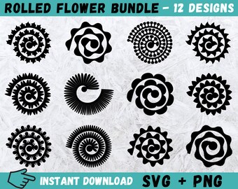Pacchetto SVG di fiori arrotolati: clipart di fiori di carta 3D (download digitale)