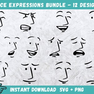 Expresiones faciales SVG, Caras de dibujos animados Svg, Silueta de expresiones faciales, Archivo de corte de personajes de dibujos animados, Caras prediseñadas Svg, Png, Archivo de corte
