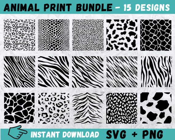 Animal Print SVG Bundle: Leopard, Zebra, Giraffe, Tiger, Cheetah (SVG, PNG)
