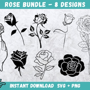 Roses SVG, Flower SVG, Rose Silhouette, Rose Svg, SVG Cut Files, Rose Bundle Svg, Rose Clipart, Rose Cut File, Rose Vector, Instant Download