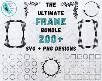 Meer dan 200 SVG-bundel met lijst en krans: bloemen, cirkel, verf (digitale download)