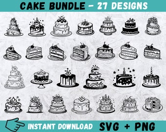 Cake Svg, Cakes Cricut, Dessert Svg, Birthday Cut File, Cake Svg Bundle, Baking Svg, Cake Silhouette, Birthday Cake Svg,Instant Download,Png