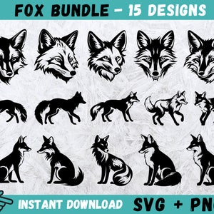 Renard SVG, Clipart tête de renard, faune, fichiers coupés, Silhouette de renard, Svg de renard mignon, vecteur de renard, Cricut, téléchargement immédiat, Animal Svg, vecteur, Png