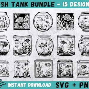 Fish Tank SVG, Aquarium SVG, Fish Tank Cricut, Fish Tank Clipart, Fish Silhouette, Fish Tank Vector File, Instant Download, Png, Clip Art