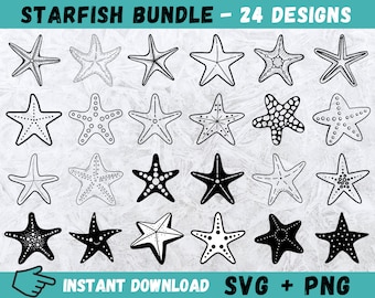 Starfish SVG Bundle: Hand-Drawn Sea Shell Designs (Digital Download)