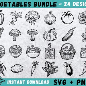 Verdure SVG, Cibo Cricut, Silhouette di verdura, Pomodoro Svg, Insalata Svg, Clipart cucina, File di taglio verdure, Vettore, Download immediato, Png