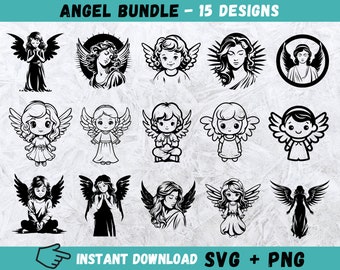 Angel SVG Bundle, Angel Cricut, Kid Angel Silhouette, Angel Cut File, Angel Girl Svg, Angel Boy Svg, Angel Clipart, Instant Download, Png