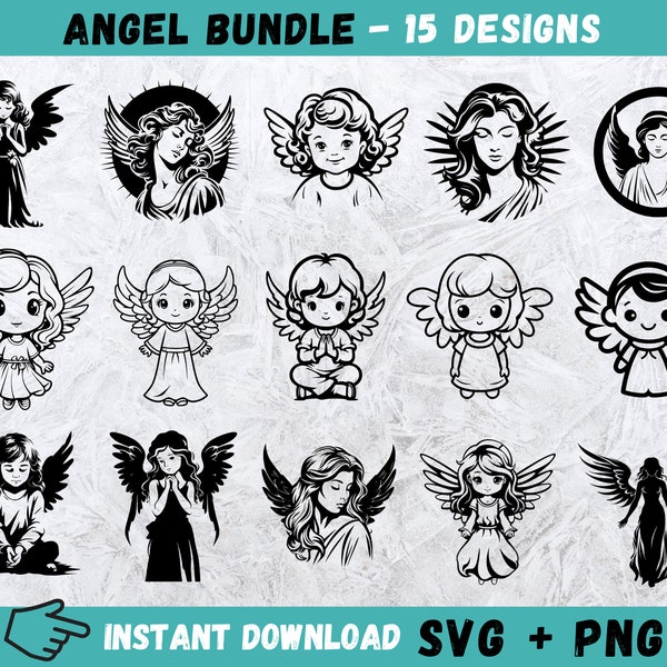 Angel SVG Bundle, Angel Cricut, Kid Angel Silhouette, Angel Cut File, Angel Girl Svg, Angel Boy Svg, Angel Clipart, Instant Download, Png