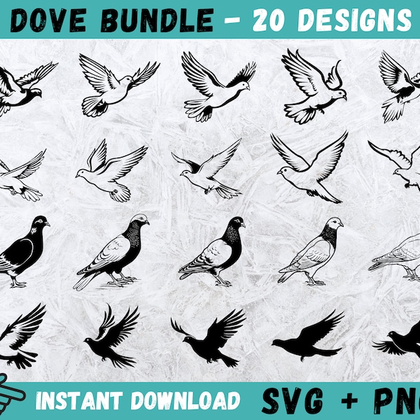 Dove SVG, Pigeon SVG, Dove Cricut, Flying Dove Svg, Pigeon Clipart, Dove Silhouette, Dove Clip Art, Wedding Doves Svg, Instant Download, Png