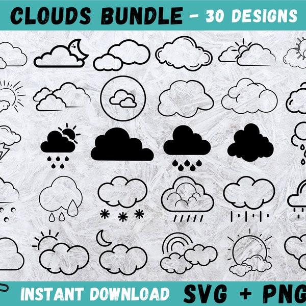 Wolken SVG, Wolken SVG, Wolken Bündel Svg, Wolken Clipart, Regen Wolke Svg, Wolke Cricut, Wetter Svg, Sky Svg, Wolken Cut File, Cloud Vektor
