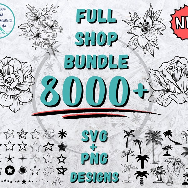 Full Shop SVG Bundle 8000 Designs, Mega Bundle SVG, Full Shop Bundle, Massive SVG Bundle, Fichiers SVG pour Cricut, Utilisation commerciale, Vecteur, Png