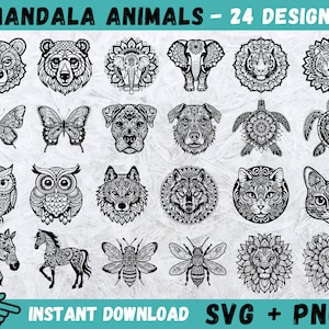 Mandala animal SVG, Clipart Mandala, animaux Svg, Svg animal Zentangle, Art imprimable Mandala animal, Mandala pour animaux de compagnie, Silhouette, Cricut