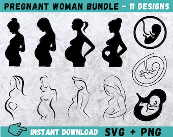Paquete SVG de mujer embarazada: diseños de silueta (descarga digital)