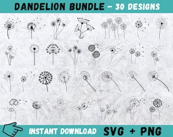 Dandelion SVG Bundle: Hand-Drawn Clipart Designs (Digital Download)