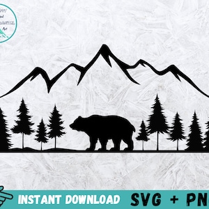 Bear In The Woods Svg, Bear SVG, Forest Wildlife SVG, Scenery, Hunting, Camping Clipart, Wildlife Cricut, Bear Cut File, Wild Adventure PNG