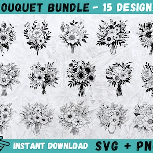 Bouquet SVG, Flores Svg, Bouquet Floral SVG, Wildflower Cricut, Rosas Svg, Silhueta de Bouquet, Clipart Botânico, Vetor, Download Instantâneo