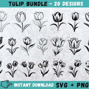 Tulp bloem SVG-bundel, tulp Cricut, bloem clipart, tulp monogram, tulp silhouet, tulp gesneden bestand, instant download, commercieel gebruik, png