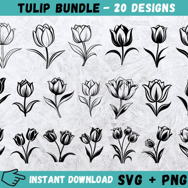 Tulip Flower SVG Bundle, Tulip Cricut, Flower Clipart, Tulip Monogram, Tulip Silhouette, Tulip Cut File, Instant Download,Commercial Use,Png