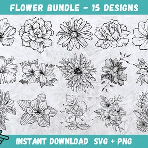 Flower Svg, Flower Cricut, Flower Svg Bundle, Flowers Bundle SVG, Wildflower SVG, Flowers Svg, Flower Silhouette, Flowers Silhouette, Png