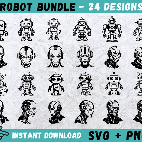 Robot SVG, Robot Head Clipart, Robot Cut Files, Robot Silhouette, Robot Face Svg, Robot Vector, Cricut, Instant Download, Vector, Png