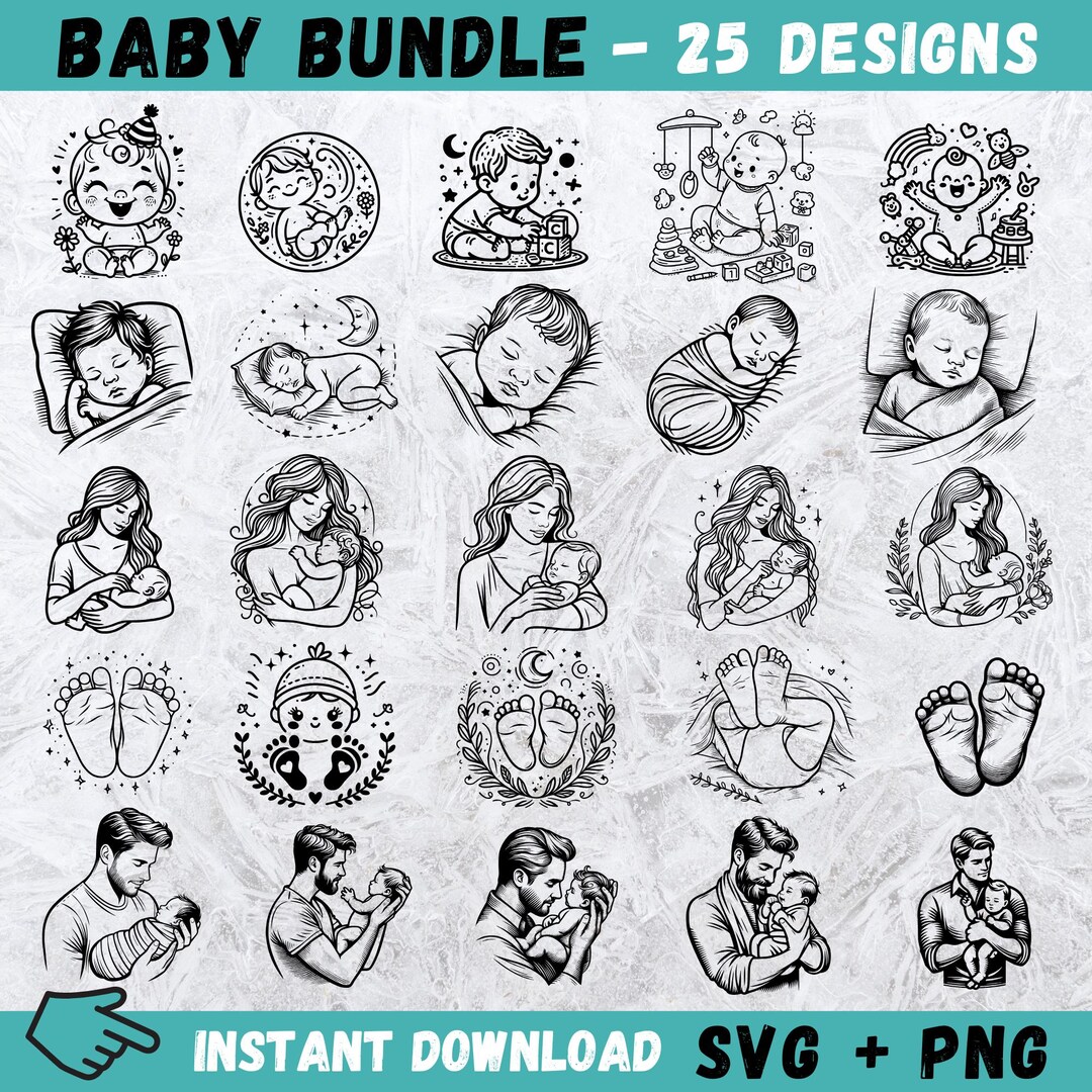 Baby SVG Bundle: Hand-drawn Designs for Cricut, Silhouette (digital ...