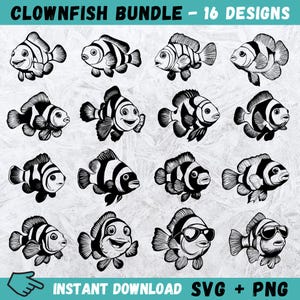 Clownfish SVG, Fish SVG, Clownfish Cricut, Fish Clipart, Fish Silhouette, Clownfish Vector File, Instant Download, Png, Printable