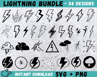 Lightning SVG Bundle: 34 Flash Designs (Digital Download)