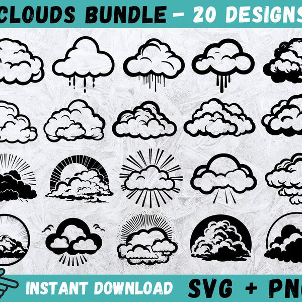 Cloud SVG, Clouds SVG Bundle, Clouds Silhouette, Cloud Clipart, Rain Cloud Svg, Clouds Cricut, Weather Svg, Sky Svg, Clouds Cut File, Vector