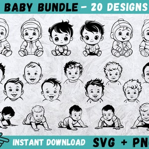 Paquete SVG de bebé, Svg de baby shower, silueta de niño pequeño, archivos de corte de bebé, Svg de bebé gateando, clipart de bebé, descarga instantánea, Cricut de bebé, vector