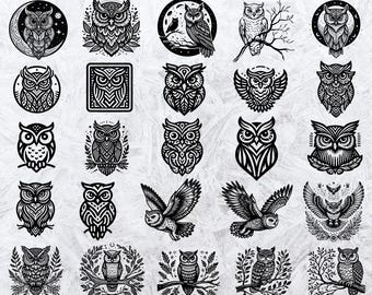 Ensemble hibou SVG : clipart hibou dessiné à la main (téléchargement instantané)