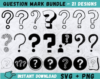 Lot SVG Point d'interrogation : 21 motifs dessinés à la main (téléchargement numérique)