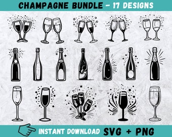 Paquete SVG de champán: Clipart de celebración, botella y copas (descarga digital)