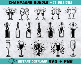 Champagne Svg Bundle, Celebration Svg, Champagne Bottle Svg, Glass Svg, Champagne Flutes Svg, Cheers Cricut, Instant Download, Cutting File