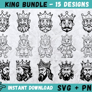 King SVG Bundle, King Cricut, Medieval Svg, Crown Silhouette, Cartoon King Cut File, King Svg, King Clipart, Instant Download, Vector, Png