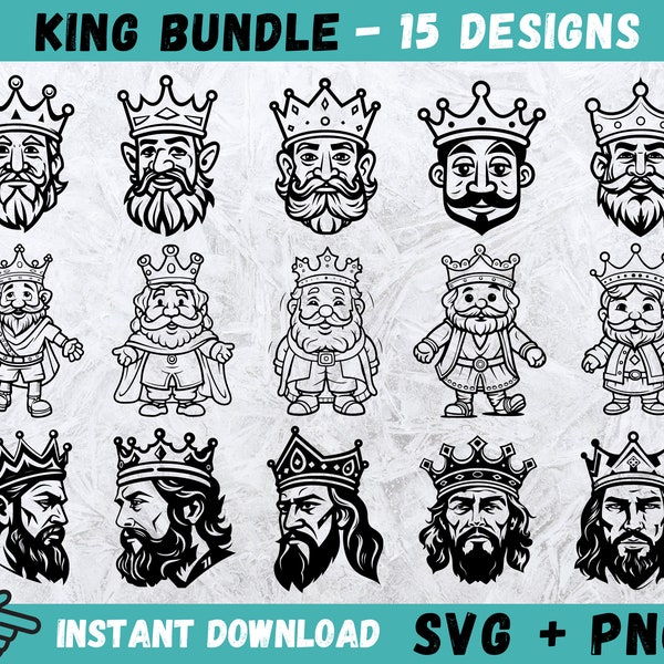 King SVG Bundle, King Cricut, Medieval Svg, Crown Silhouette, Cartoon King Cut File, King Svg, King Clipart, Instant Download, Vector, Png