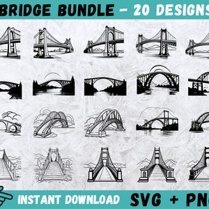 Ponte Svg, Ponte Cricut, File di taglio del ponte, Pacchetto Svg del ponte, Silhouette del ponte, Download immediato, Clipart del ponte, Vettore, Png