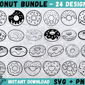 Donut Outline SVG, Donut Digital File, Donut Doodle, Donut Cut File, Dessert Svg, Food Svg, Doughnut Silhouette, Donut Clipart, Vector, Png