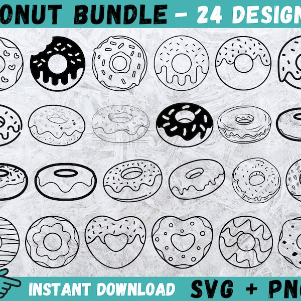 Donut Outline SVG, Donut Digital File, Donut Doodle, Donut Cut File, Dessert Svg, Food Svg, Doughnut Silhouette, Donut Clipart, Vector, Png