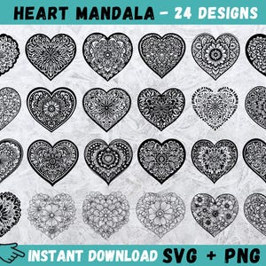 Hart Mandala SVG, mandala clipart, hart SVG bundel, hart zentangle SVG, hart mandala afdrukbare kunst, mandala SVG, silhouet, Cricut, png