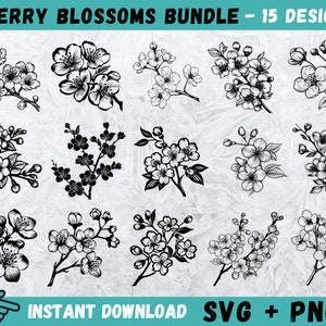 Kirschblüten SVG, Kirschblüten Cricut, Kirschblüte Clipart, Kirschblüte Schnittdatei, Blume Svg, Botanische Silhouette, Vektor, Png