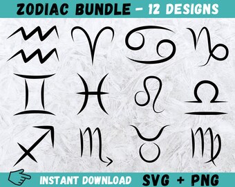 Sternzeichen SVG Bundle - Handgezeichnete Astrologie Designs (SVG, PNG)