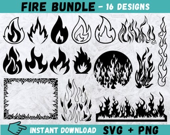 Ensemble SVG flammes de feu : cliparts dessinés à la main (SVG, PNG)