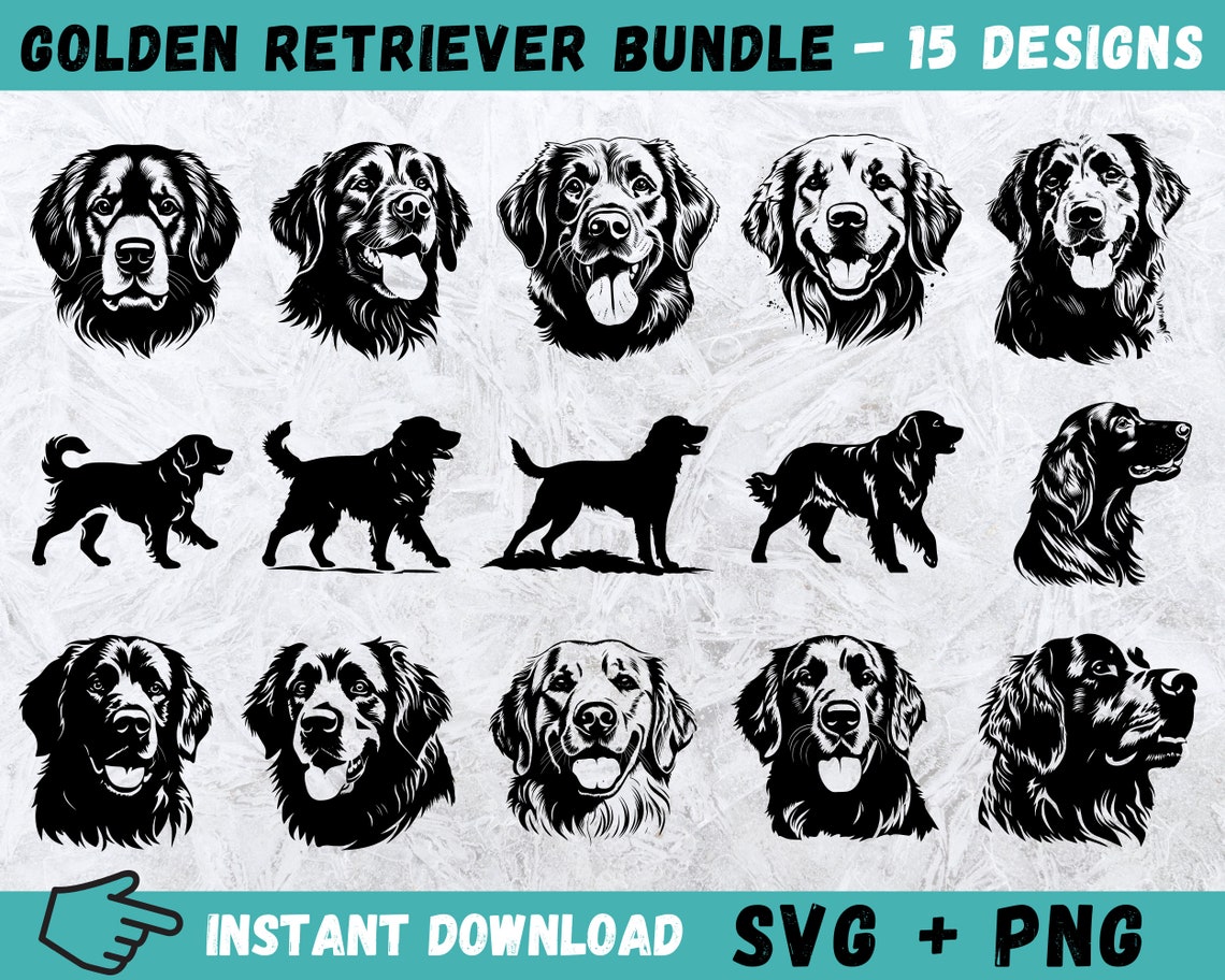 Golden Retriever SVG Clipart Bundle: Hand Drawn Dog Vector (instant ...